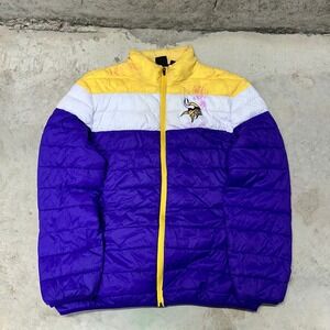 NFL Minnesota Vikings Puffer Jacket L Purple Yellow White Football Coat‎
